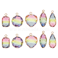 SUNNYCLUE K9 Glass Imitation Tourmaline Pendants, with Golden Tone Brass Findings, Faceted, Mixed Shapes, Colorful, 18~24x9.5~17x6~8mm, Hole: 1.5~2mm, 10pcs/box(GLAA-SC0001-18)