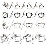 32Sets 4 Style Tibetan Style Alloy Toggle Clasps, Cadmium Free & Lead Free, Mixed Shapes, Antique Silver, 16.5~24x14~27mm, 8sets/style(FIND-SC0002-72)