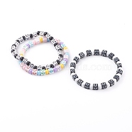Acrylic Stretch Beaded Bracelets Sets, Cube with Expression, Mixed Color, Inner Diameter: 2-1/8 inch(5.5cm), 3pcs/set(BJEW-JB06115)