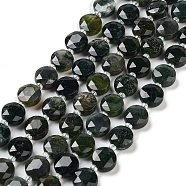Natural Moss Agate Beads Strands, Faceted Hexagonal Cut, Flat Round, with Seed Beads, 10.5x5.5mm, Hole: 1.1mm, about 30pcs/strand, 14.96''(38cm)(G-NH0010-C01-01)
