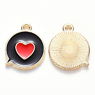 Alloy Enamel Pendants, Flat Message Box with Heart, Light Gold, Black, 17x14x1.5mm, Hole: 1.6mm(ENAM-S121-120B)