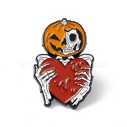 Pumpkin Skeleton with Heart Enamel Pin, Halloween Alloy Badge for Backpack Clothes, Electrophoresis Black, Colorful, 30x20x1.5mm, Pin: 1mm(JEWB-H008-19EB)