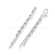 Iron Hair Bobby Pin Findings, with Loop, Silver Color Plated, 55.5x2x3~6mm, Hole: 2mm(IFIN-F159-01S)