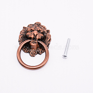 Zinc Alloy Box Handles, with Iron Screws, For Jewelry Box Decoration, Lion's Head Shape, Red Copper, 66x39.5x13.5mm(FIND-WH0058-20R)