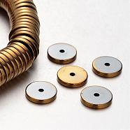 Electroplate Non-magnetic Synthetic Hematite Beads Strands, Heishi Beads, Disc/Flat Round, Golden Plated, 12x2mm, Hole: 1mm, about 189pcs/strand, 15.7 inch(G-F300-17A-03)