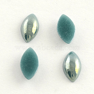 Pearlized Plated Opaque Glass Cabochons, Horse Eye, Dark Cyan, 14x7x3.5mm(PORC-S779-7x14-22)