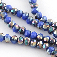 Electroplate Glass Faceted Rondelle Bead Strands, Half Rainbow Plated, Royal Blue, 4x3mm, Hole: 1mm, about 150pcs/strand, 18.9 inch(X-EGLA-Q054-4mm-03)