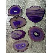 Natural Agate Slices Big Pendants, Dyed, Blue Violet, 50~110x27~60x5~10mm, Hole: 2mm, about 20~40pcs/kg(G-E022-8)
