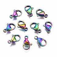 Ion Plating(IP) 304 Stainless Steel Lobster Claw Clasps, Rainbow Color, 11x7x3.5mm, Hole: 1.4mm(STAS-S119-004A)