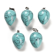 Synthetic Turquoise Dyed Pendants, with Platinum Plated Iron Snap on Bails, Teardrop, 24~25x15~16mm, Hole: 7x3.5mm(G-M424-02P-01)