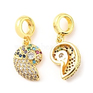 Brass Micro Pave Cubic Zirconia Pendents, Lead Free & Cadmium Free, Conch, Real 18K Gold Plated, 23mm, Pendent: 14.5x9.5x4mm, Hole: 4mm(KK-M247-19G)