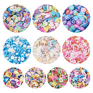 70G 10 Styles Handmade Polymer Clay Cabochons, Fashion Nail Art Decoration Accessories, Mixed Shapes, Mixed Color, 2~12x1.5~8x0.3~6mm, 7g/style(CLAY-TA0001-18)
