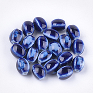 Handmade Porcelain Beads, Fancy Antique Glazed Porcelain, Oval, Blue, 12~14x9~10.5x9~11mm, Hole: 2.5mm(PORC-S498-07C)