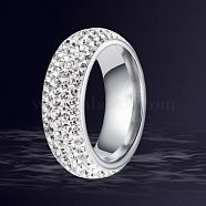 Stainless Steel Finger Rings for Women, with Polymer Clay Rhinestone, Stainless Steel Color, Inner Diameter: 18mm(WGAEC69-05)