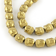 Electroplated Non-magnetic Synthetic Hematite Beads Strands, Buddha Head, Golden Plated, 10x9x7mm, Hole: 1mm, about 40pcs/strand, 15.7 inch(G-R259-47G)