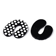 Opaque Acrylic Pendants, Black & White, Arch Shape with Polka Dot Pattern, Black, 33x28.5x2.7mm, Hole: 1.5mm(SACR-L003-03)