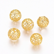 Rack Plating Brass Filigree Beads, Filigree Ball, Hollow, Round, Golden, 9.5x8.5mm, Hole: 4mm(KK-D530-10G)