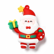 PVC Plastic Big Pendants, Father Christmas with Gift, Red, 55.5x43x18mm, Hole: 3mm(KY-C009-12)