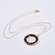 Natural Obsidian Beads Pendant Necklaces, with Brass Cable Chains, Real 18K Gold Plated, 23.6 inch(60cm)(NJEW-JN02480-01)