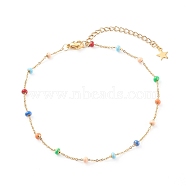 Stainless Steel Satellite Chain Anklets, with Enamel, Colorful, Golden, 9-3/4 inch(24.8cm)(AJEW-AN00422)