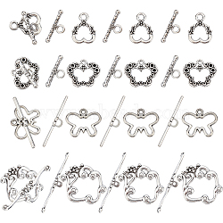 SUNNYCLUE 32Sets 4 Style Tibetan Style Alloy Toggle Clasps, Cadmium Free & Lead Free, Mixed Shapes, Antique Silver, 16.5~24x14~27mm, 8sets/style(FIND-SC0002-72)