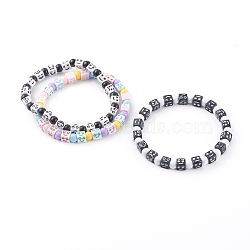 Acrylic Stretch Beaded Bracelets Sets, Cube with Expression, Mixed Color, Inner Diameter: 2-1/8 inch(5.5cm), 3pcs/set(BJEW-JB06115)