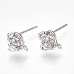 Brass Cubic Zirconia Stud Earring Findings, with Loop, Flower, Clear, Nickel Free, Real Platinum Plated, 6.5x6.5mm, Hole: 0.5mm, Pin: 0.7mm(X-KK-S350-012P)