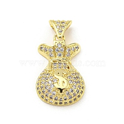 Brass Micro Pave Cubic Zirconia Pendants, Purse, Real 16K Gold Plated, 22.5x14.5x5.8mm, Hole: 4.8x1.9mm(FIND-Z023-19G)