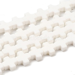 Synthetic Coral Beads Strands, Dyed, Cross, White, 7.5~8.5x8~9x3~3.5mm, Hole: 1mm, about 40pcs/strand, 12.5 inch~12.7 inch(31.8~32.3cm)(CORA-L044-A01)