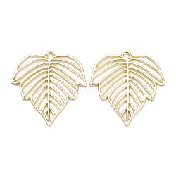 Alloy Pendants, Hollow Leaf, Light Gold, 28.5x27x1mm, Hole: 1.6mm(PALLOY-E580-07LG)