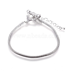 Brass European Style Bracelet Making, with Alloy Toggle Clasps, Platinum Color, about 18cm(excluding the clasp and Adjustable Iron Chain)long, 3mm thick, Adjustable Iron Chain: 6.5cm long(PPJ064)