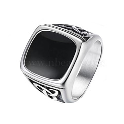 316 Titanium Steel Finger Ring with Enamel for Men, Rectangle, US Size 12(21.4mm)(PW-WG56139-16)