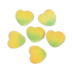 Imitation Candy Food Style Resin Cabochons, Heart, Gradient Color, Yellow Green, 15.5x17x5.5mm(RESI-R461-01K)