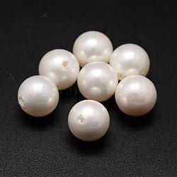 Shell Pearl Beads, Round, Grade A, Half Drilled, White, 14mm, Hole: 1.2mm(BSHE-L031-01-14mm)