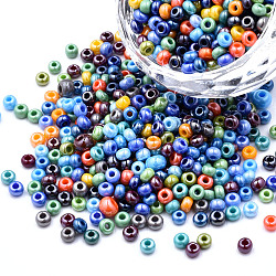 8/0 Czech Opaque Glass Seed Beads, Lustered, Round, Colorful, 3x2mm, Hole: 1mm, about 500g/bag(SEED-N004-003A-29)