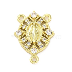 Brass Clear Cubic Zirconia Virgin Mary Chandelier Component Links, Real 16K Gold Plated, 19.5x14x3mm, Hole: 1.4mm(KK-D325-07G-03)