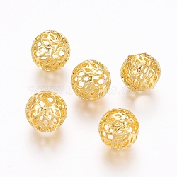 Rack Plating Brass Filigree Beads, Filigree Ball, Hollow, Round, Golden, 9.5x8.5mm, Hole: 4mm(KK-D530-10G)