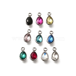 304 Stainless Steel Pendants, with Rhinestone, Stainless Steel Color, Teardrop, Mixed Color, 10.5x5.5x0.5mm, Hole: 1.8mm(STAS-Q346-04P)