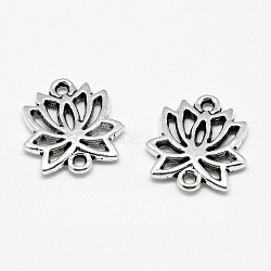 Tibetan Style Alloy Links connectors, Lotus Flower, Cadmium Free & Nickel Free & Lead Free, Antique Silver, 16x15x2mm, Hole: 1.5mm, about 750pcs/1000g(TIBE-S301-078AS-NR)