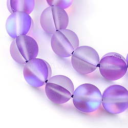 Synthetic Moonstone Beads Strands, Holographic Beads, Dyed, Frosted, Round, Dark Violet, 6mm, Hole: 1mm, about 60~62pcs/strand, 14~15 inch(X-G-R375-6mm-A09)