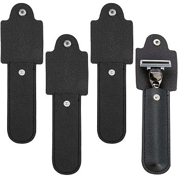 SUPERFINDINGS 4Pcs PU Leather Razor Sheath, with Iron Snap Closure, Black, 141x58x8.5mm, Inner Diameter: 109x30mm