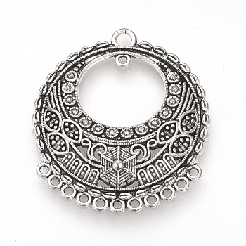 Tibetan Style Alloy Chandelier Components Links, Cadmium Free & Lead Free, Flat Round, Antique Silver, 38.5x33.5x3.5mm, Hole: 1~2.5mm, about 175pcs/1000g