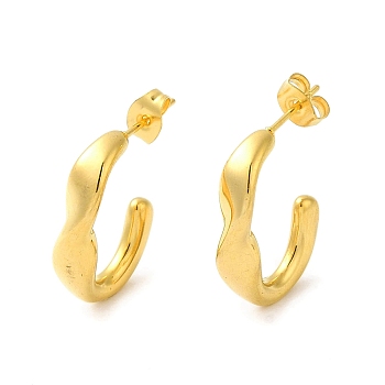 Golden 304 Stainless Steel Stud Earrings, Half Hoop Earrings, Twist, 22x5mm