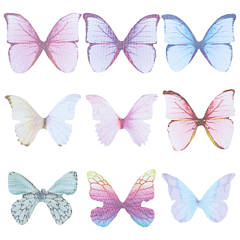180Pcs 9 Style Two Tone Polyester Fabric Wings Crafts Decoration, for DIY Jewelry Crafts Earring Necklace Hair Clip Decoration, Butterfly, Mixed Color, 32~37x42~47mm, 20pcs/style