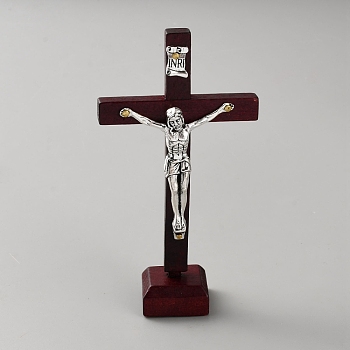 Religion Wood & Zinc Alloy St.Benedict Cross Display Decorations, Coconut Brown, 59x24x110mm
