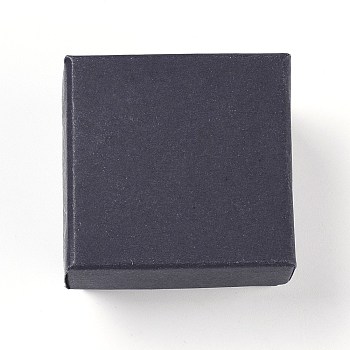 Kraft Paper Cardboard Jewelry Ring Boxes, Square, with Sponge inside, Black, 5.1x5.1x3.2cm