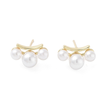 Rack Plating Brass  Stud Earring, with Plastic Imitation Pearl, Cadmium Free & Lead Free, Long-Lasting Plated, Real 18K Gold Plated, 9x16.5mm