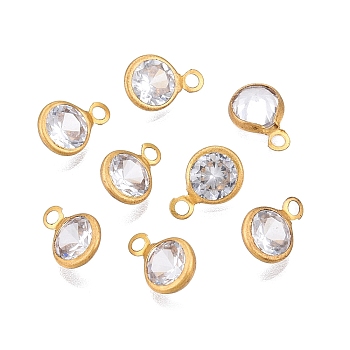 Brass+Cubic Zirconia Charms, Round, Raw(Unplated), 10x6.5x3.5mm, Hole: 1.5mm