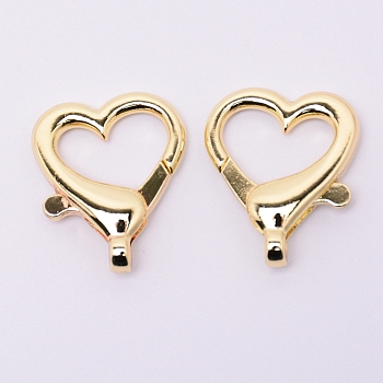 Alloy Lobster Claw Clasps, Heart, Cadmium Free & Lead Free, Golden, 26x21.5x5.5mm, Hole: 2.5mm