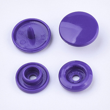 Resin Snap Fasteners, Raincoat Buttons, Flat Round, Slate Blue, Cap: 12x6.5mm, Pin: 2mm, Stud: 10.5x3.5mm, Hole: 2mm, Socket: 10.5x3mm, Hole: 2mm